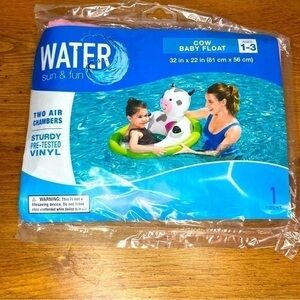 Water Sun & Fun Inflatable Baby Pool Float, COW Design, Kids Summer Beach NEW